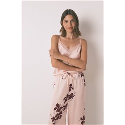 Set floral satén 3 piezas rosa
