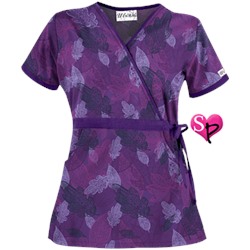 UA Luminance Leaf Grape Mock Wrap Scrub Top
