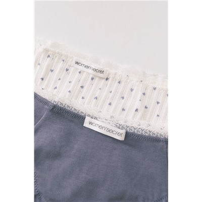 Pack 2 bragas clásicas algodón azul y estampado blanco