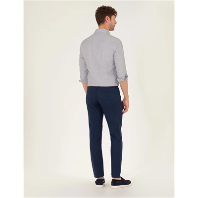 Lacivert Slim Fit Keten Karışımlı Kanvas Pantolon