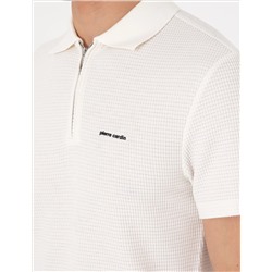 Ekru Slim Fit Örme Dokulu Polo Yaka Tişört