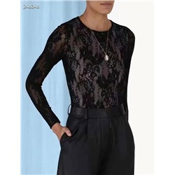 Zimmermann сетчатый кружевной топ с длинными рукавами и цветочным узором, черный, абрикосовый, белый, S-XL, [размер L; обхват груди 86, длина рукава 60, длина платья 75]