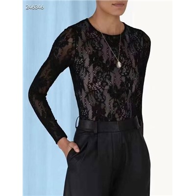Zimmermann сетчатый кружевной топ с длинными рукавами и цветочным узором, черный, абрикосовый, белый, S-XL, [размер L; обхват груди 86, длина рукава 60, длина платья 75]