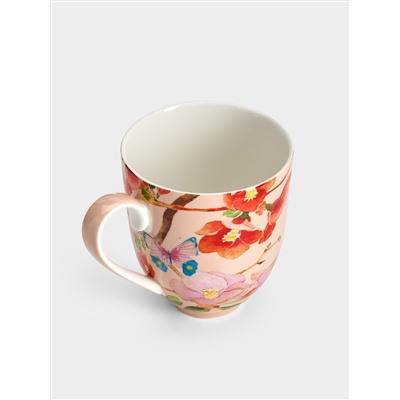 Кружка, 400 мл, с подставкой, Камелии на розовом