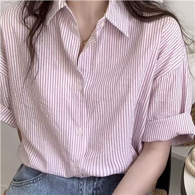 Хлопковая свободная рубашка с коротким рукавом