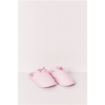 Zapatillas casa rosa cuadros Vichy lazo