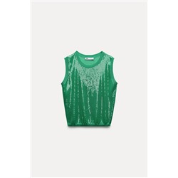 SLEEVELESS SEQUINNED KNIT TOP
