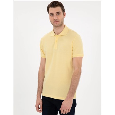 Açık Sarı Slim Fit %100 Pamuk Polo Yaka Basic Tişört