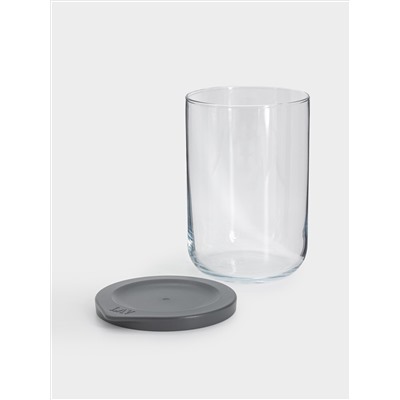 Емкость для хранения, 15х10 см, 1 л, стекло/пластик, серая, Basic