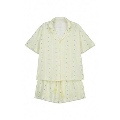 Pijama corto camisero algodón amarillo