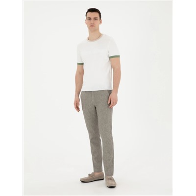 Yeşil Slim Fit Keten Karışımlı Kanvas Pantolon