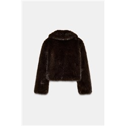 SHORT FAUX FUR COAT WITH LAPEL COLLAR