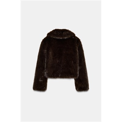 SHORT FAUX FUR COAT WITH LAPEL COLLAR