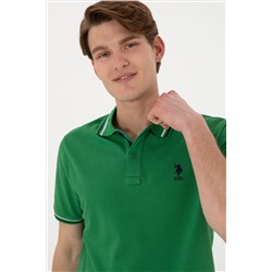 Erkek Regular Fit Polo Yaka Yeşil Basic Tişört