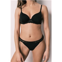 Tanga microfibra y encaje negra
