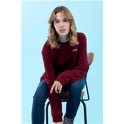 Bordo Bisiklet Yaka Basic Sweatshirt