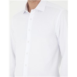 Beyaz Slim Fit Armürlü Uzun Kollu Gömlek