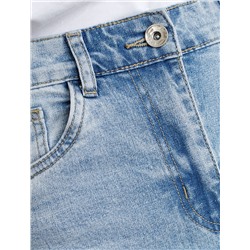 Джинсы трубы с декоративной стиркой из эластичного плотного денима