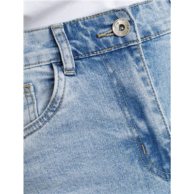 Джинсы трубы с декоративной стиркой из эластичного плотного денима