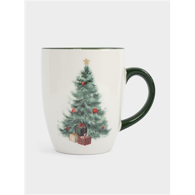 Кружка, 330 мл, керамика D, зеленая, Елка с подарками, Festival