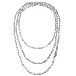 Колье (жемчуг серо-голубой 7-8мм, фианит; покрытие родий) 200см, Есть комплект