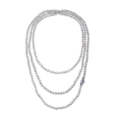 Колье (жемчуг серо-голубой 7-8мм, фианит; покрытие родий) 200см, Есть комплект