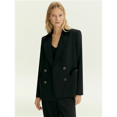 Двубортный жакет с бархатной отделкой, ML858/pioma