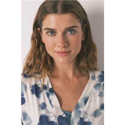 Set pijama satén floral verde