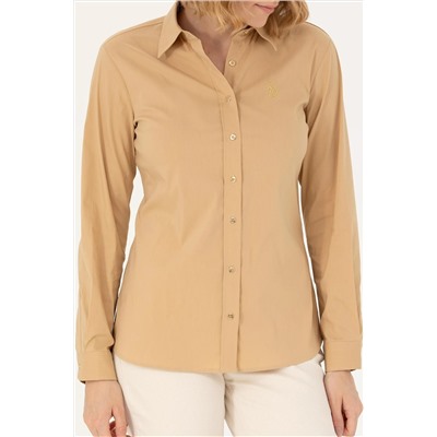 Kadın Camel Uzun Kollu Basic Gömlek