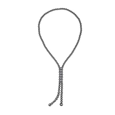 Колье (Майорка темно-серая 8-12мм, цирконы; покрытие родий) 70см, Есть комплект