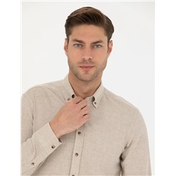 Bej Slim Fit Uzun Kollu Gömlek