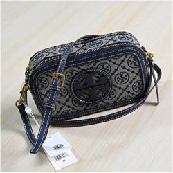 Сумка через плечо  с жаккардовым узором и кожаной окантовкой ТОРИ БЕРЧ