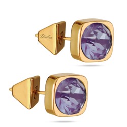 Пусеты Теннис (кристаллы SW пурпурные 8мм; покрытие золото), Есть комплект