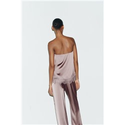 SATIN TOP WITH LACE TRIM