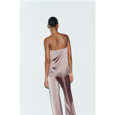 SATIN TOP WITH LACE TRIM