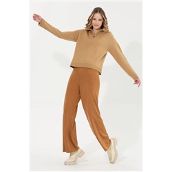 Kadın Camel Melanj Triko Pantolon
