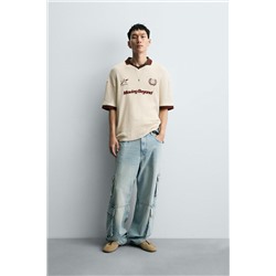 RETRO FOOTBALL TEXTURED POLO SHIRT