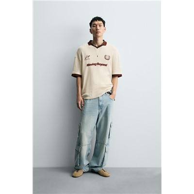 RETRO FOOTBALL TEXTURED POLO SHIRT