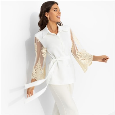 Жакет на подплечниках, Даю автограф (айвори, с поясом)