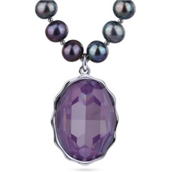 Колье Сияние (кристаллы SW пурпур., жемчуг бензиновый 8-9мм; родий) 43-48см, Есть комплект