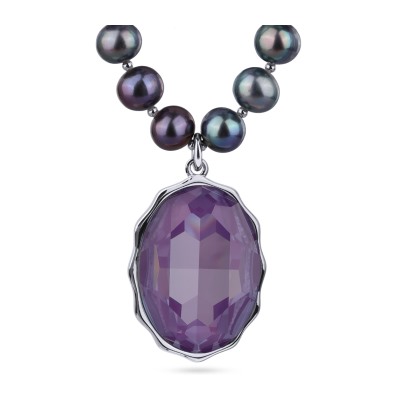 Колье Сияние (кристаллы SW пурпур., жемчуг бензиновый 8-9мм; родий) 43-48см, Есть комплект