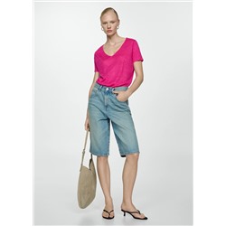 Camiseta lino cuello pico