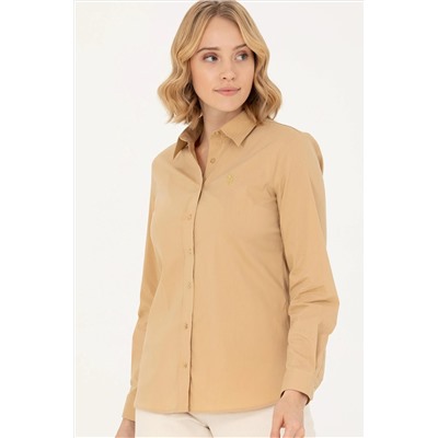 Kadın Camel Uzun Kollu Basic Gömlek