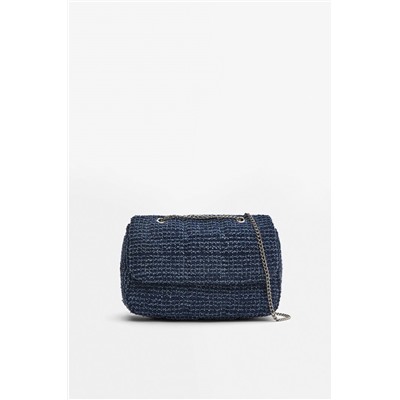 Denim shoulder bag with chain