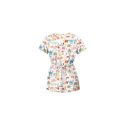 UA Lucky Elephants White Mock Wrap Scrub Top