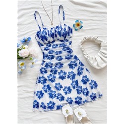 Soleia Women's Summer Vacation Blue & White Floral Mesh Slip Dress Summer Dress Vacation Outfits Women Holiday Dresses For Women Floral Dress Yellow Dress