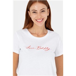 Kadın Beyaz Bisiklet Yaka Tişört