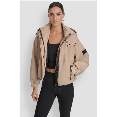 SHORT LOGO EMBELLISHED HOODED JACKET