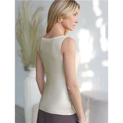 Топ в рубчик с широкими лямками с матовым покрытием металлик из хлопка с эластаном