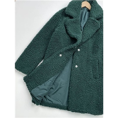 Женская шуба темно-зеленого из искусственного меха свободного кроя  Ank*o